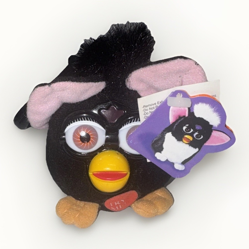 VTG Mini Furby Black Magic Keychain Clip Plush Talking  1999 Tiger‎ Nostalgic